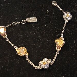 Coach Two-Tone Silver and Gold Daisy & Heart Link Bracelet